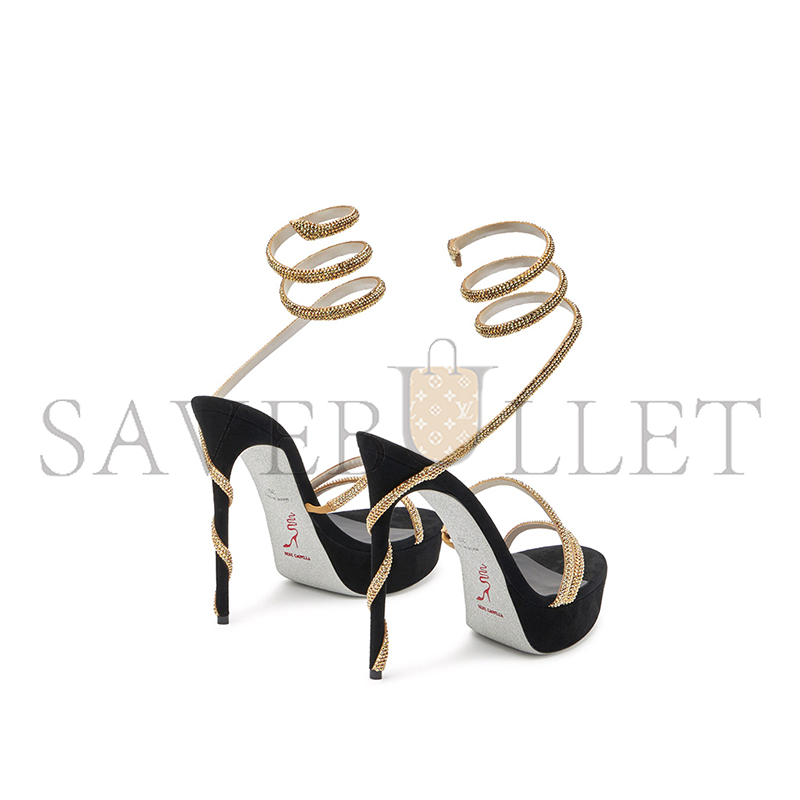 RENE CAOVILLA MARGOT CRYSTAL BLACK-GOLD PLATFORM SANDAL 130 C11339